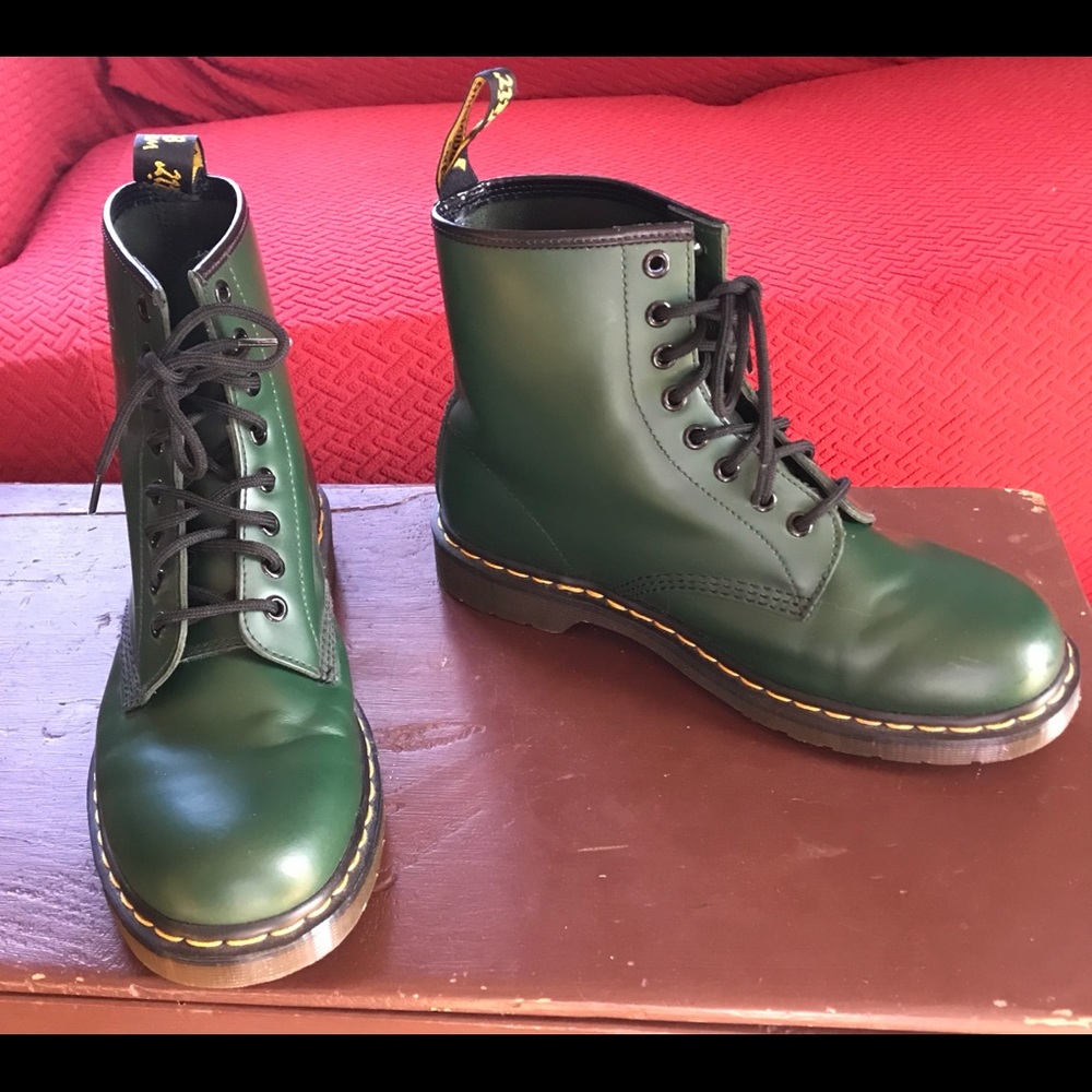 Green Doc Marten boots, worn a few times